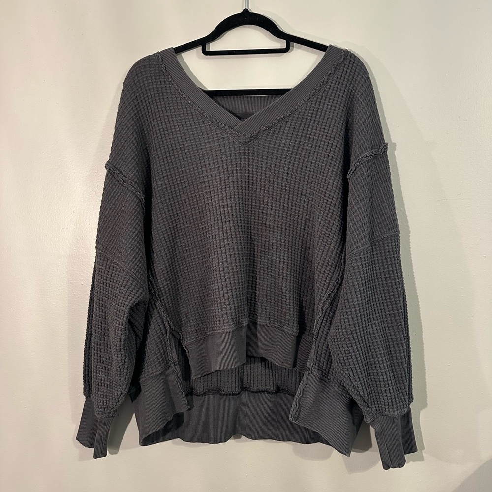 American Eagle Bug Hug V-Neck Waffle Sweatshirt